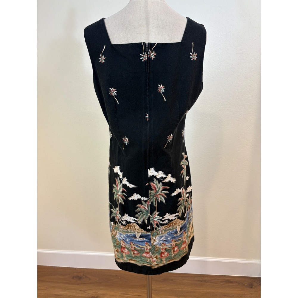 Vtg 90s Shannon Marie Shift Dress Womens XL/14 Black Hawaiian Hula Print - Picture 5 of 7